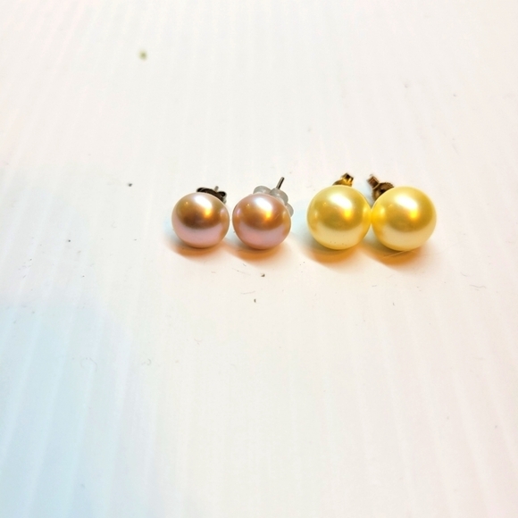 Jewelry - Lot of 10mm champagne and pink pearl stud earrings sterling silver 925